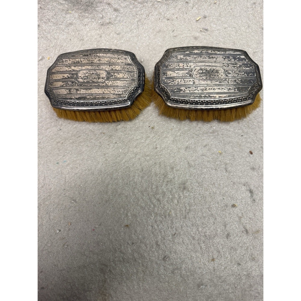 ANTIQUE Vanity (2) Hair Brush Silver Plated Ornate  4.5"Long X 3" Wide